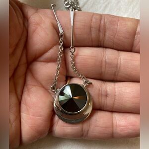 Sarah Coventry‎ Vintage Necklace with Rivoli Stone Ornate Silver Tone Chain